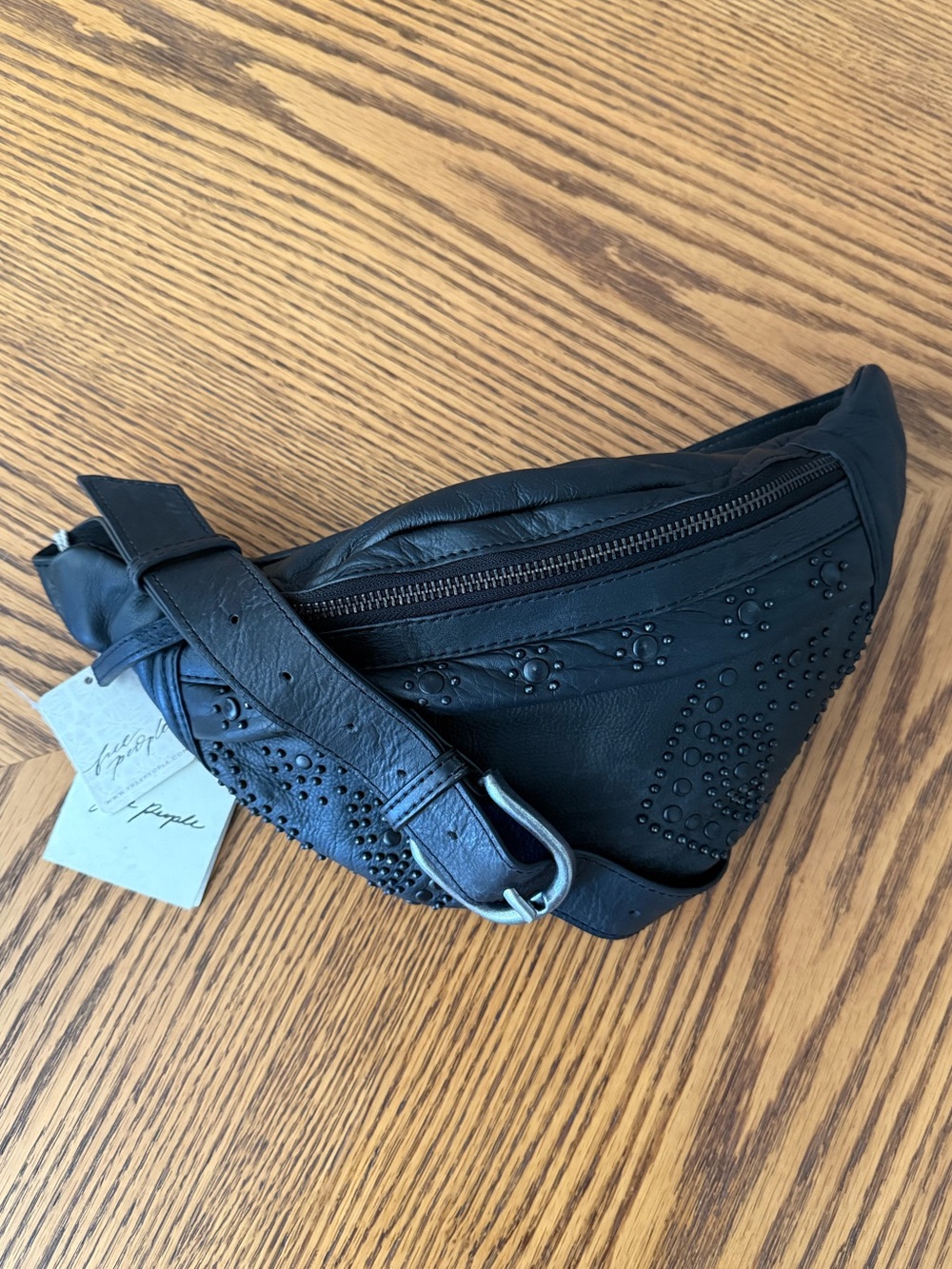 FREE PEOPLE Ana Adorned Sling Bag - Black Leather